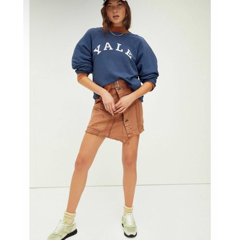 New Free People On The Horizon Mini Skirt Size 2 Cargo Asymmetric Raw Edge Hem - Picture 2 of 11